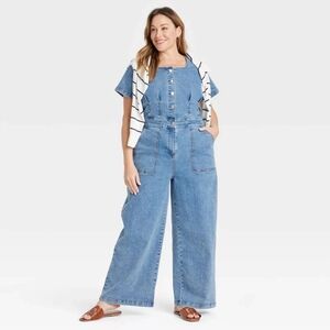 NWT Blue Short Sleeve Wide-Leg Jumpsuit Size 22